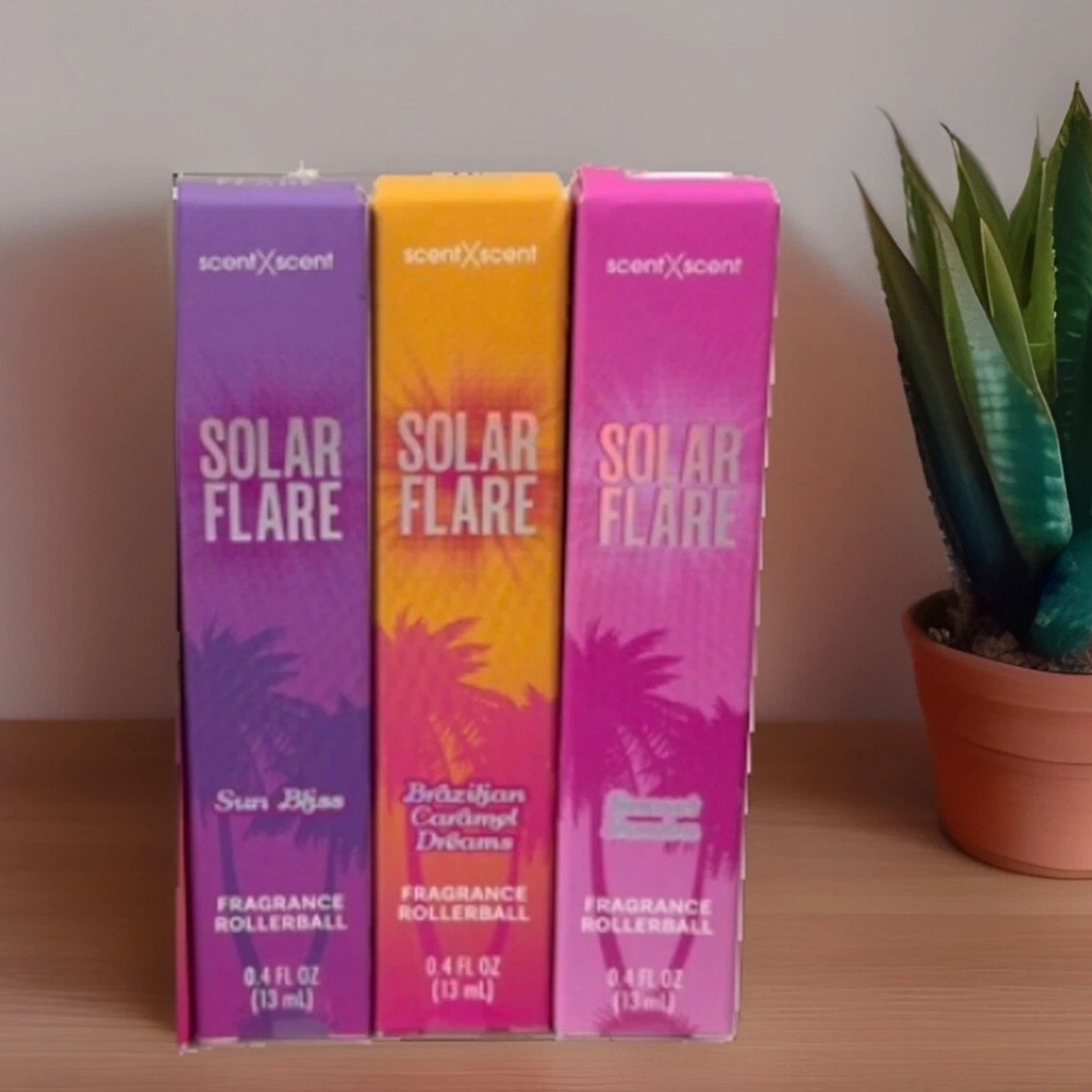 Solar Flare Fragrance Rollerball Sun Bliss, Sunset Sumba & Brazilian Caramel 3X